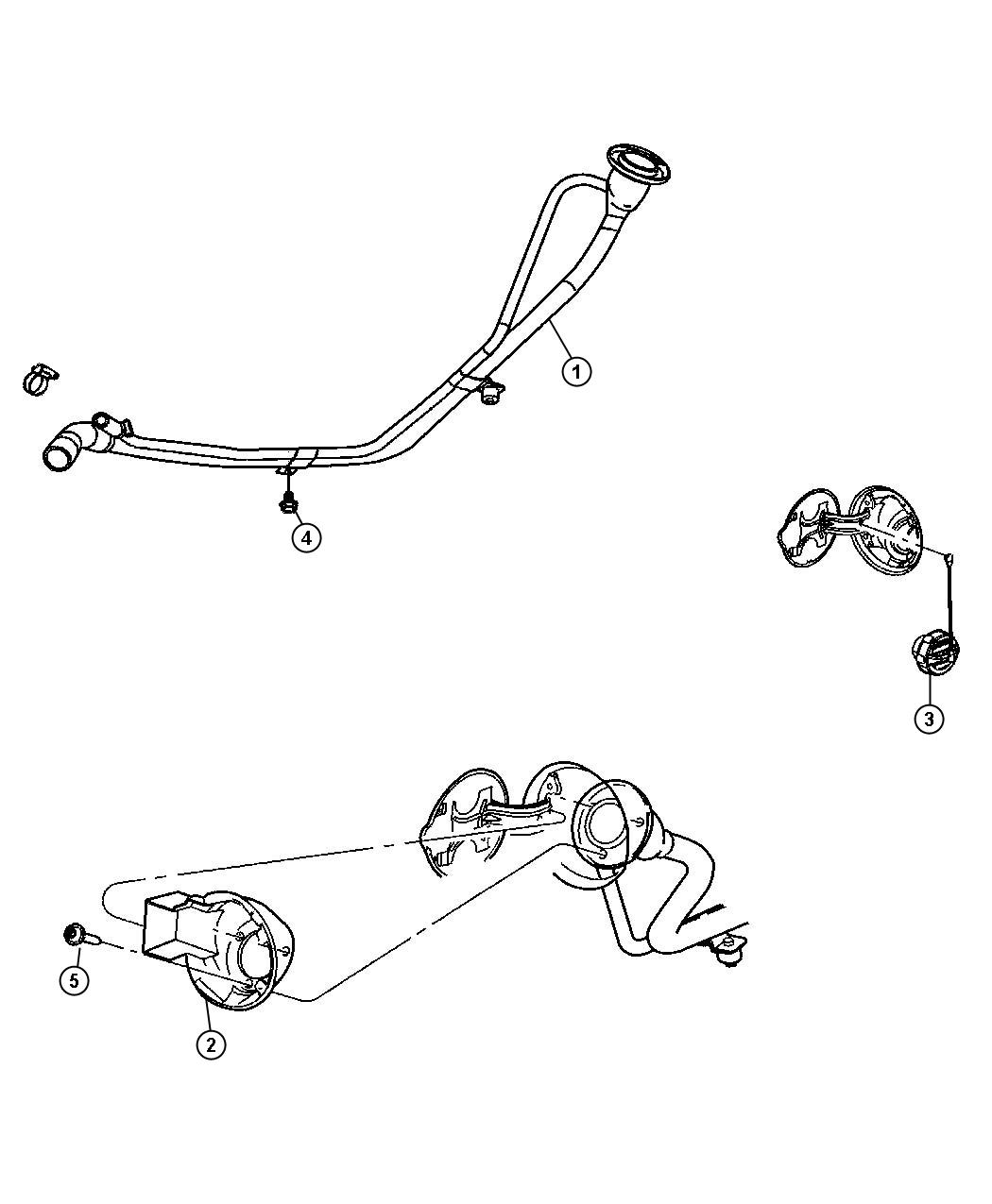 Diagram Fuel Filler Tube, 3.7L [3.7L V6 Engine] 4.7L [4.7L V8 MPI Engine][4.7L V8 FFV Engine] , 5.7L [All 5.7L 8Cyl Gas Engines]. for your Dodge