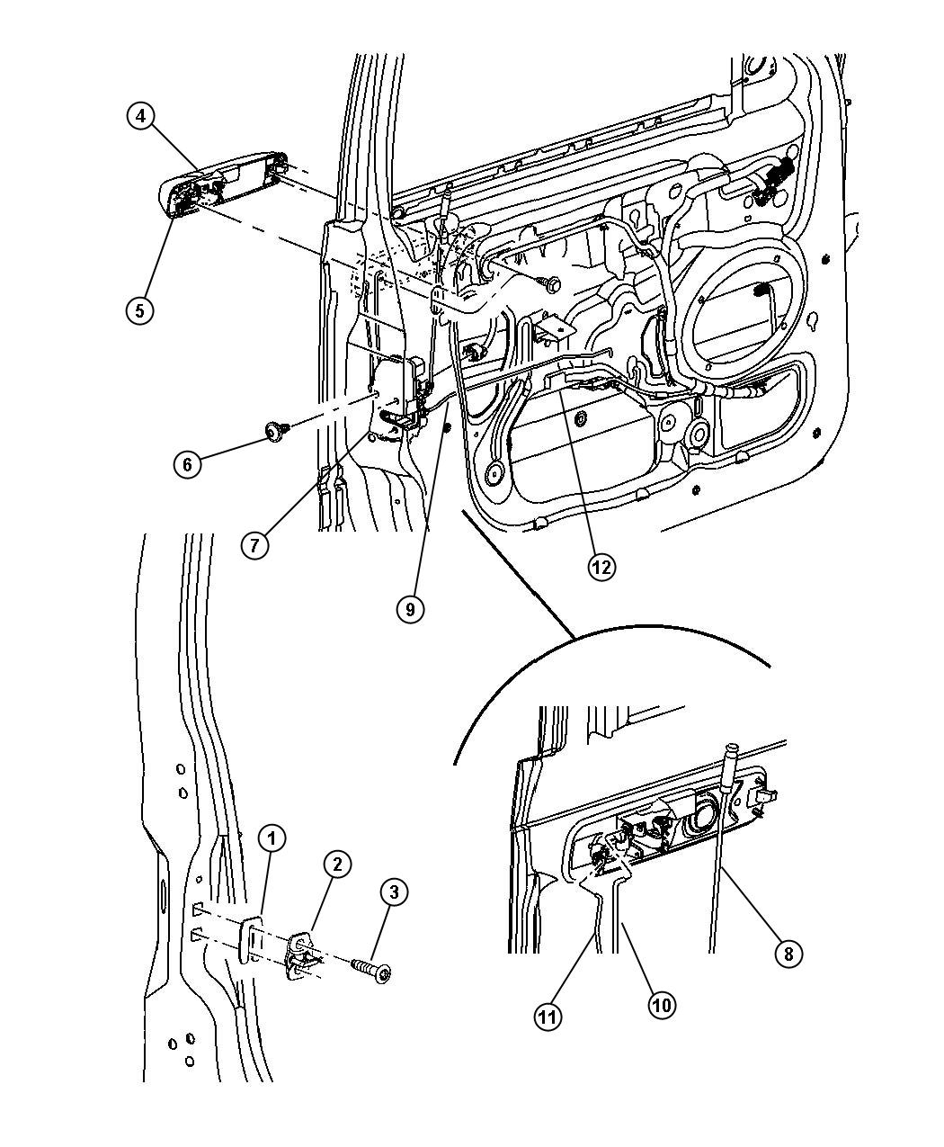 Diagram Door, Front Lock and Controls. for your Jeep