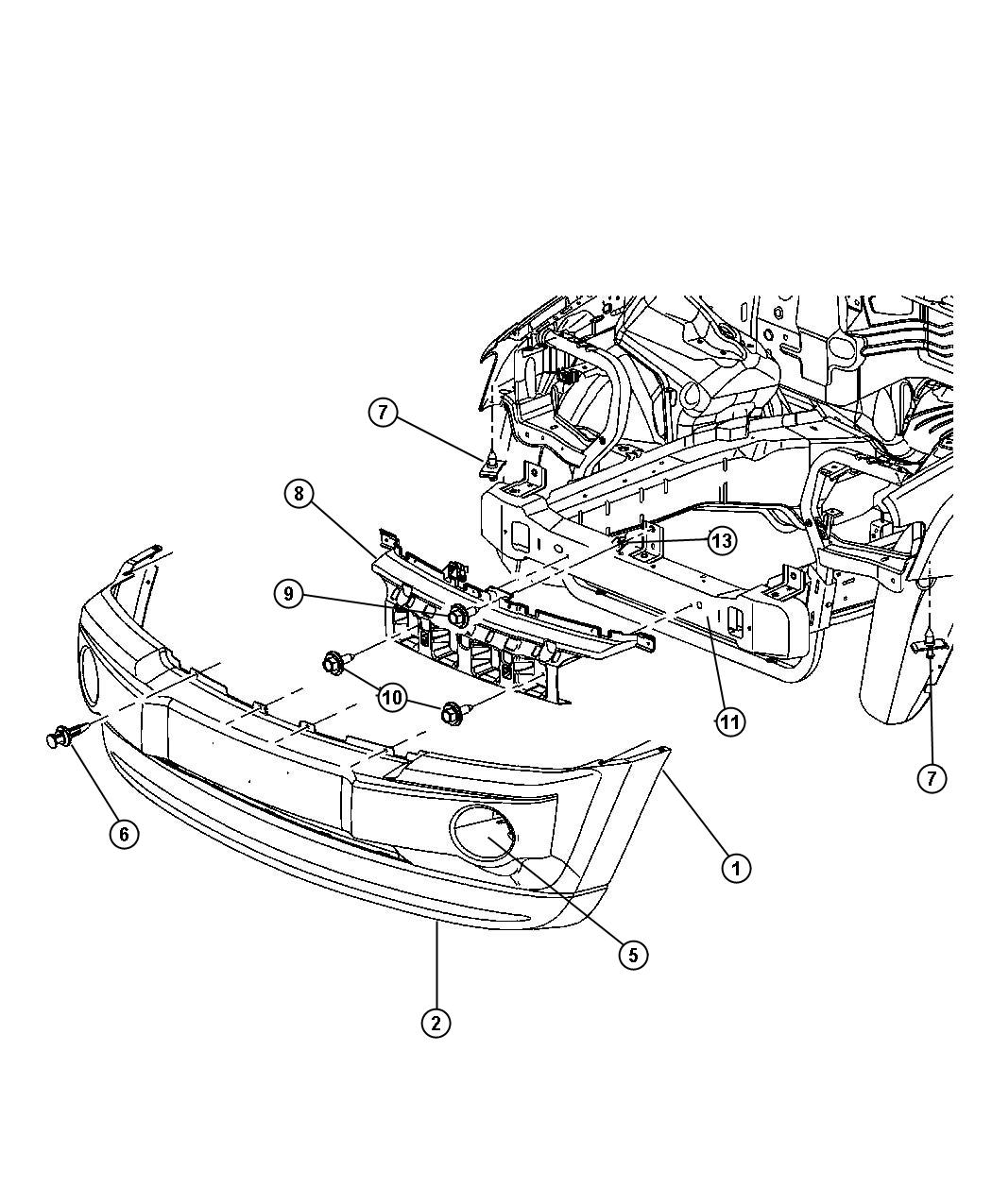 Diagram Bumper, Front. for your 2011 Dodge Charger   