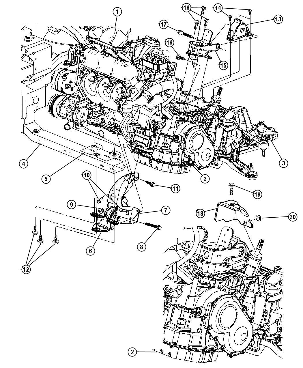 Diagram Mounts, Front and Rear. for your 1998 Chrysler Town & Country   