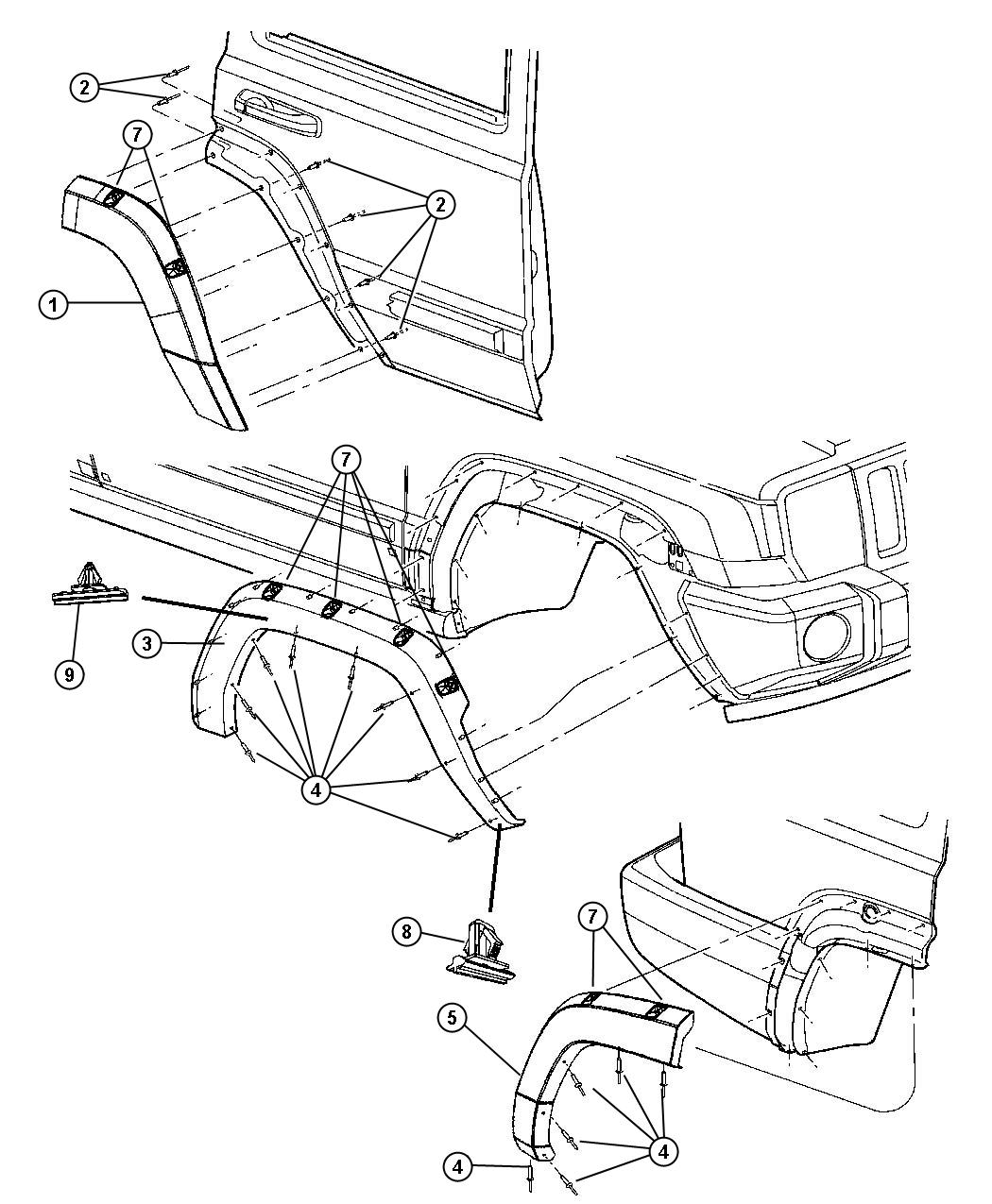 Diagram Applique/Flare Assembly. for your 1997 Jeep Wrangler   