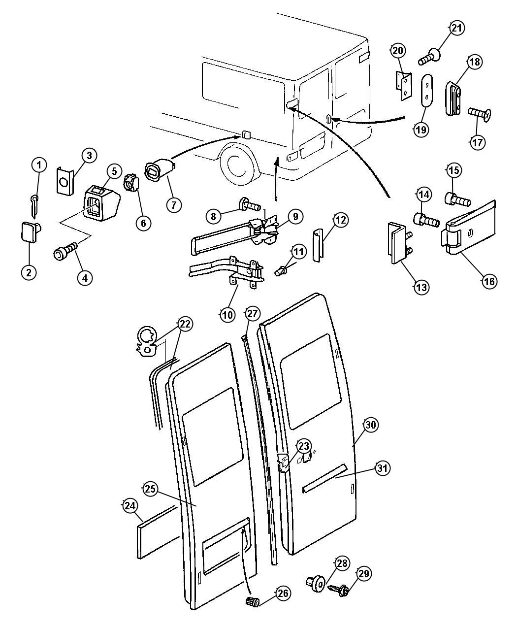 Diagram Door, Cargo Shell and Hinges. for your 2006 Dodge Ram 1500   