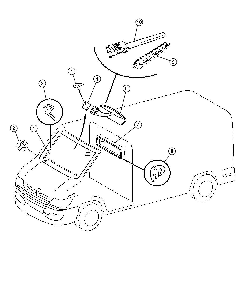 Windshield, Backlite and Rear View Mirror. Diagram