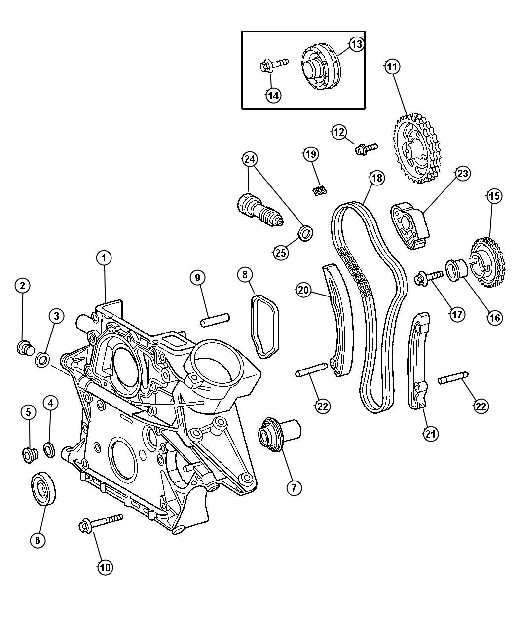 Diagram Timing Cover And Chain 2.7L Diesel [2.7L I5 Turbo Diesel Engine]. for your Dodge
