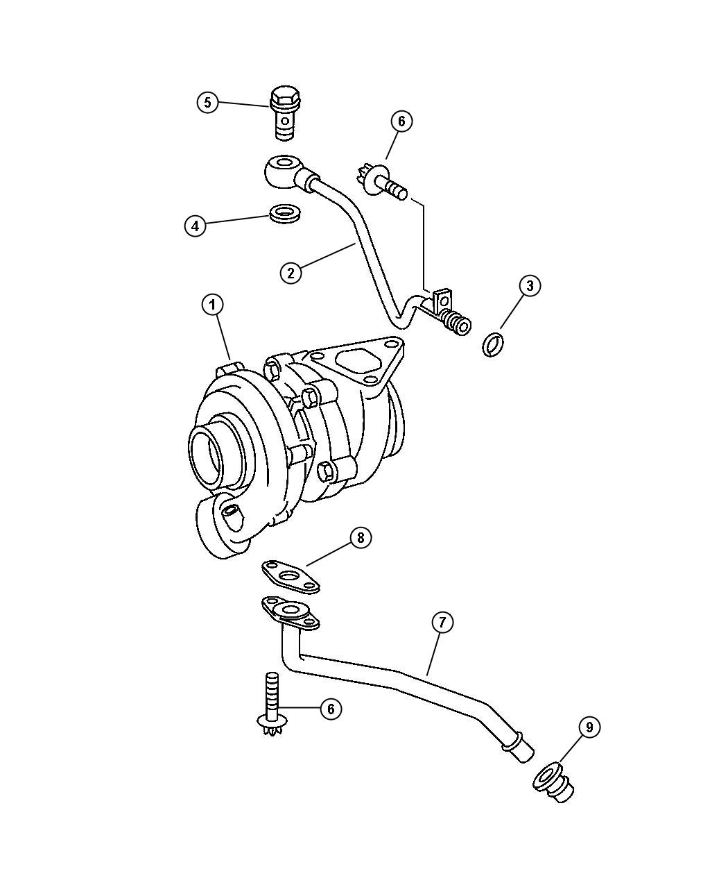 Diagram Turbo, Oil Feed And Return Lines 2.7L Diesel [2.7L I5 Turbo Diesel Engine]. for your 2004 Chrysler 300  M 