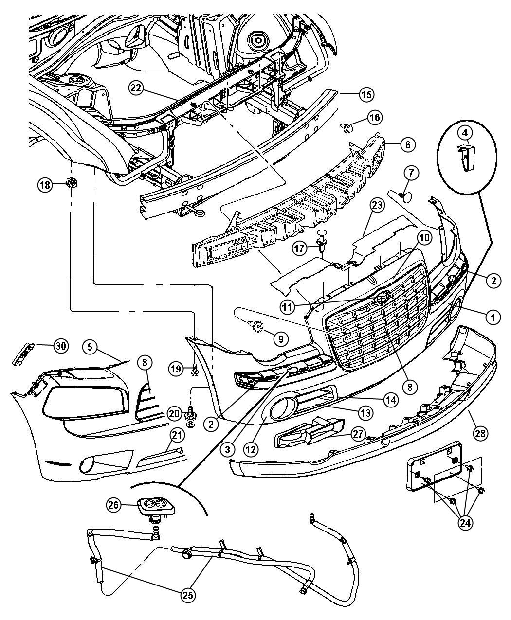 Diagram Grille and Related Parts - 48. for your 2019 Dodge Charger   