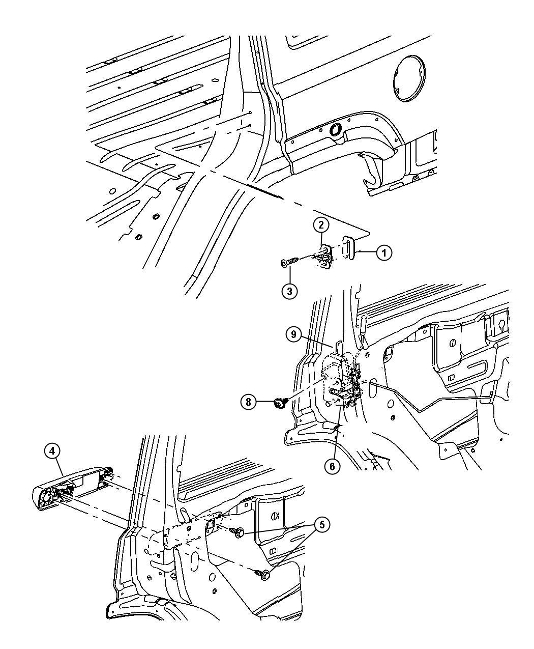 Diagram Door, Rear Lock and Controls. for your Jeep