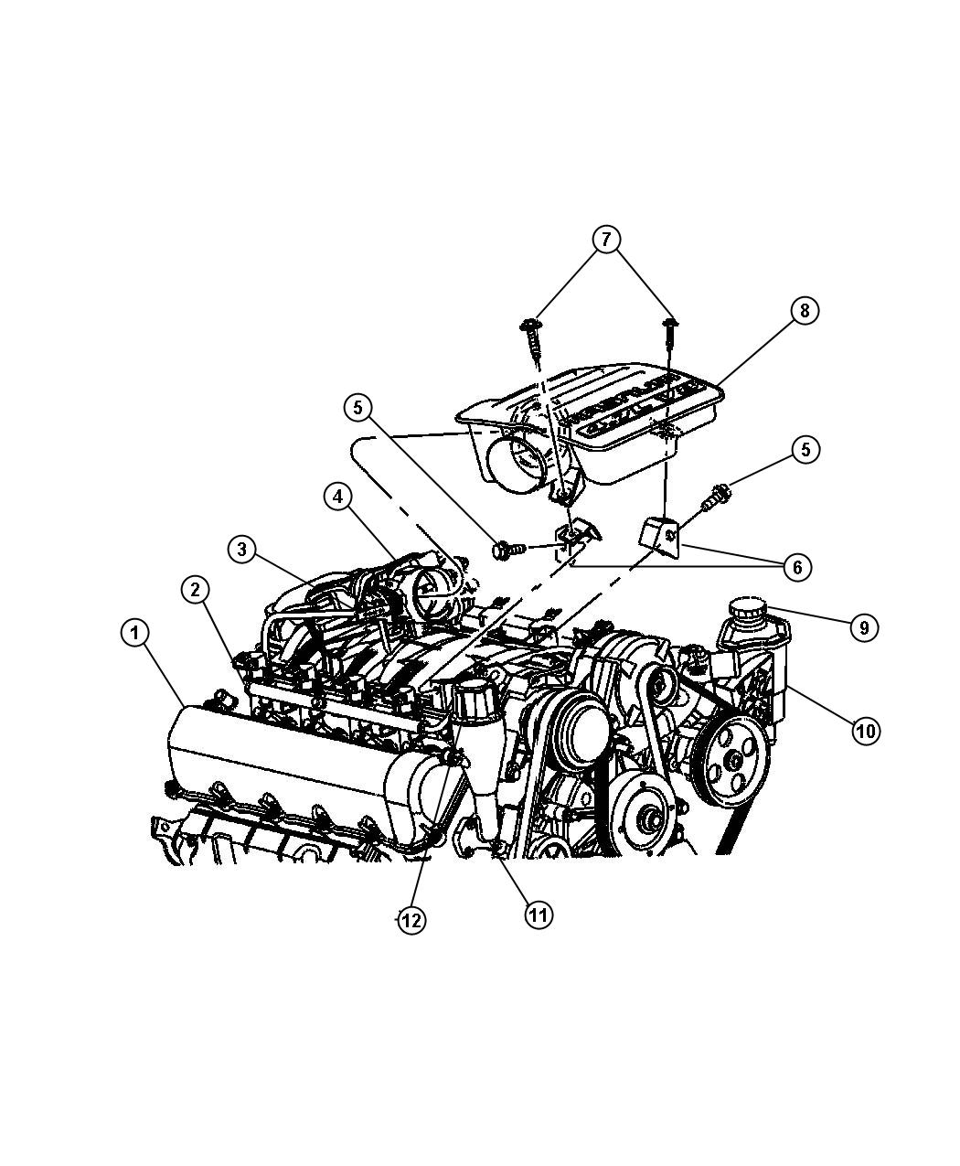 Diagram Engine Covers And Related Parts 4.7L [4.7L V8 MPI Engine] [4.7L V8 FFV Engine]. for your Dodge