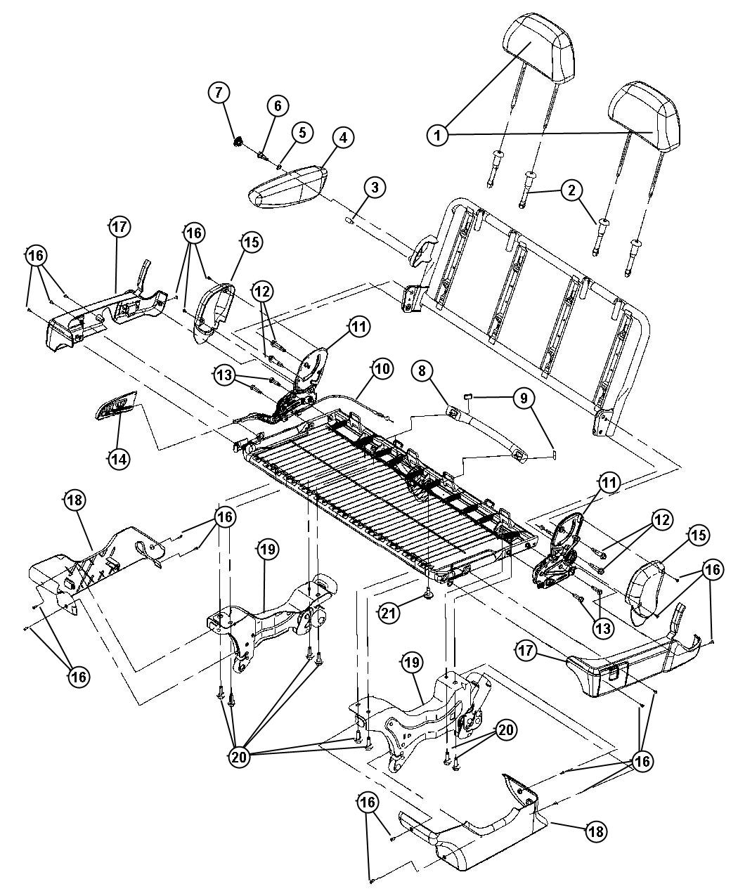 Diagram Rear Bench Seat Attaching - Stow and Go. for your Fiat