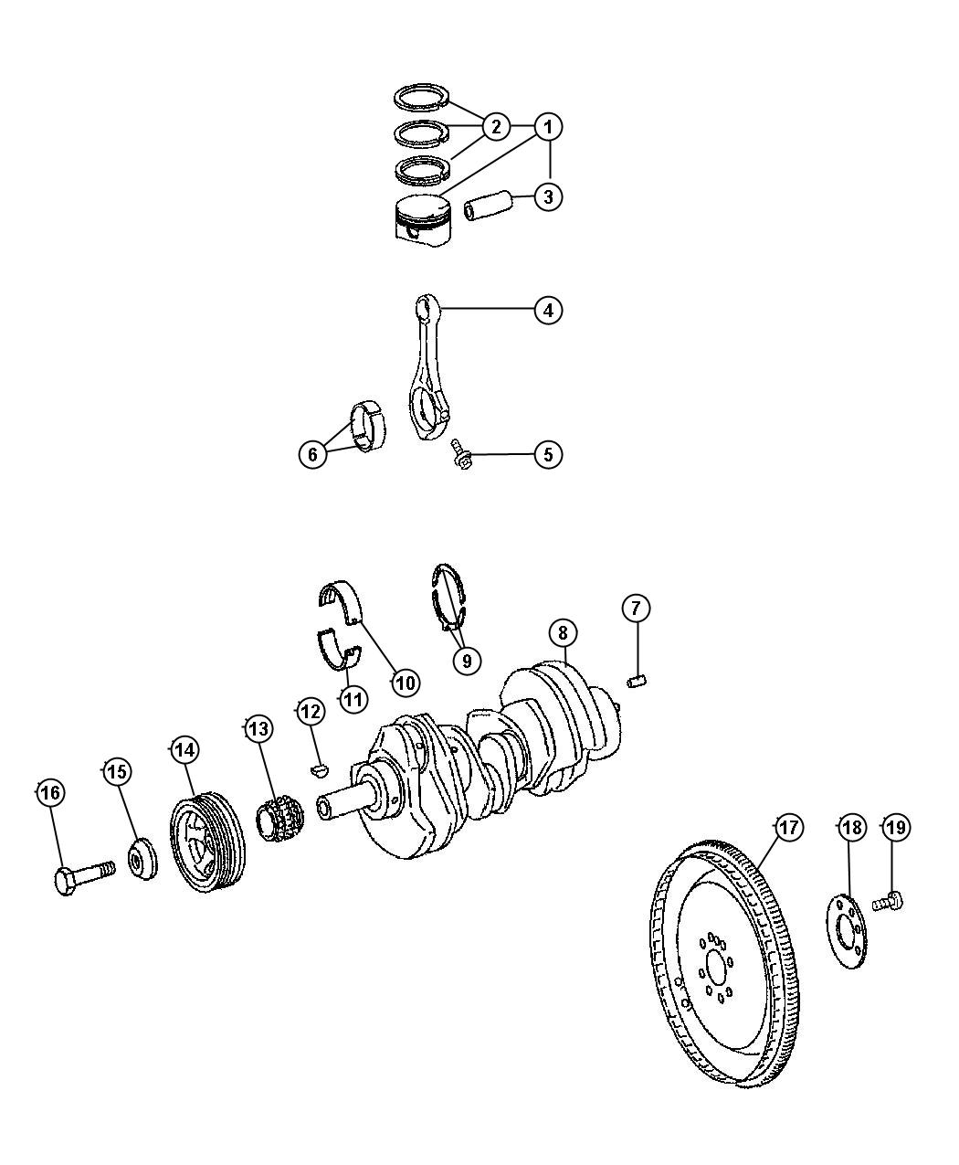 Diagram Crankshaft, Pistons And Driveplate 3.0L [3.0L V6 Turbo Diesel Engine]. for your Jeep