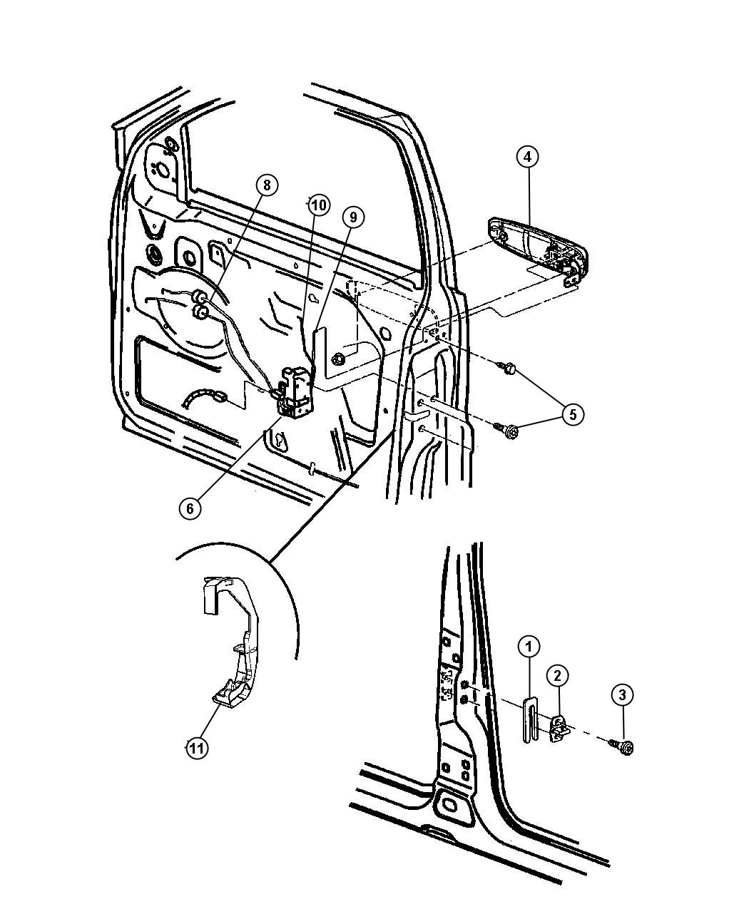 Diagram Door, Front Lock and Controls. for your Jeep