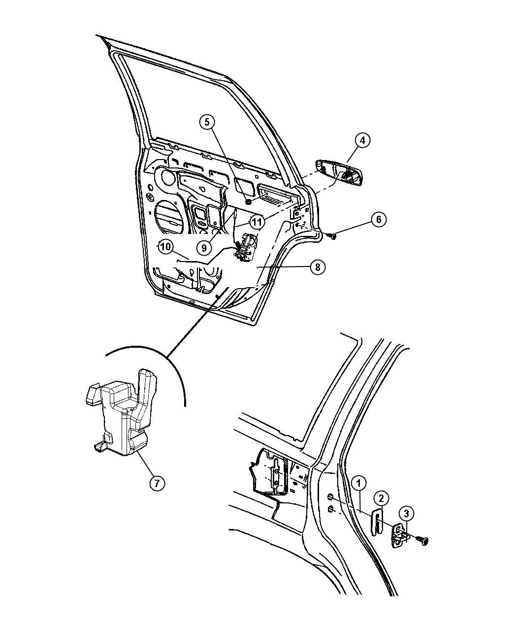 Diagram Door, Rear Lock and Controls. for your Jeep