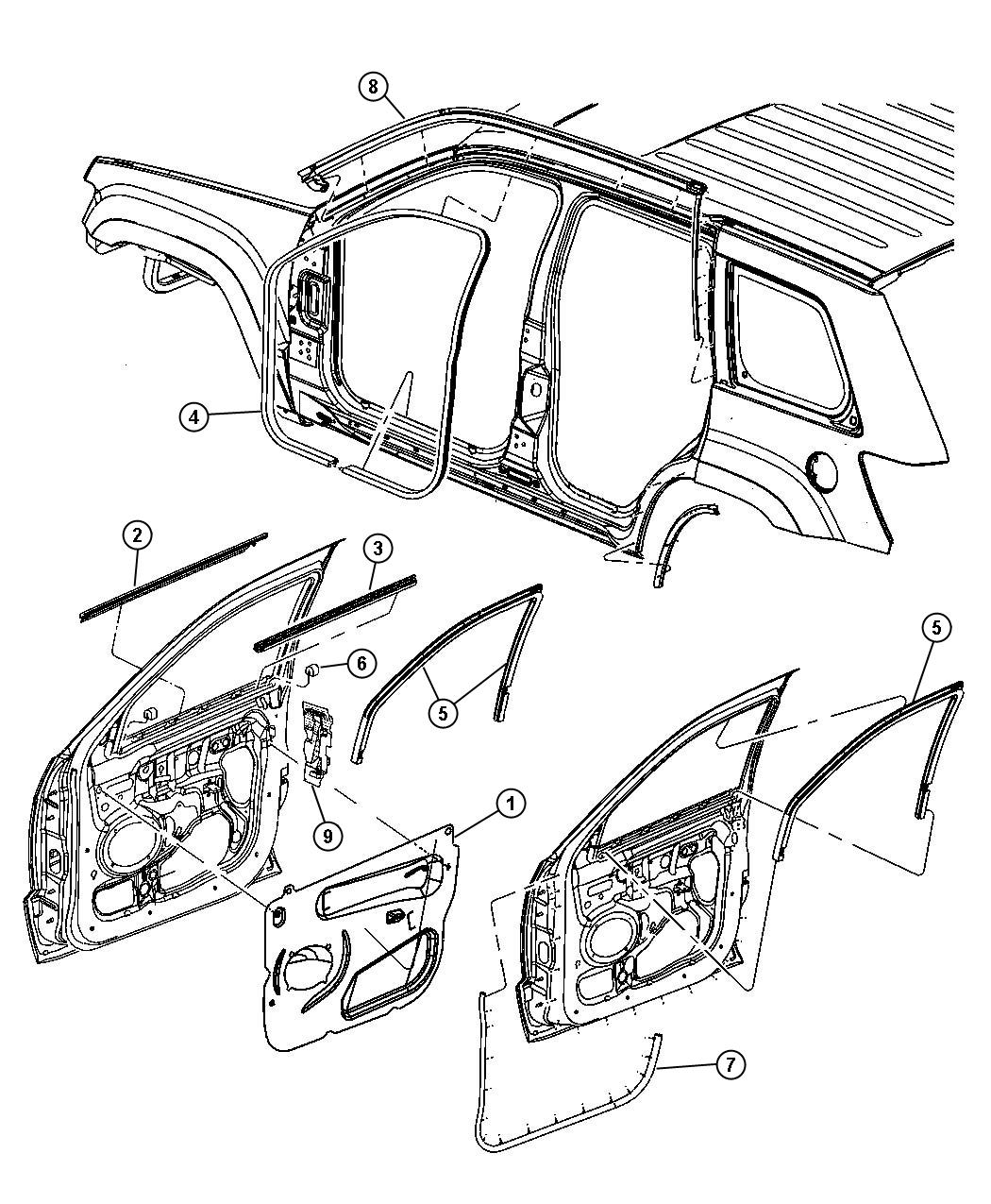 Door, Front Weatherstrips and Seals. Diagram