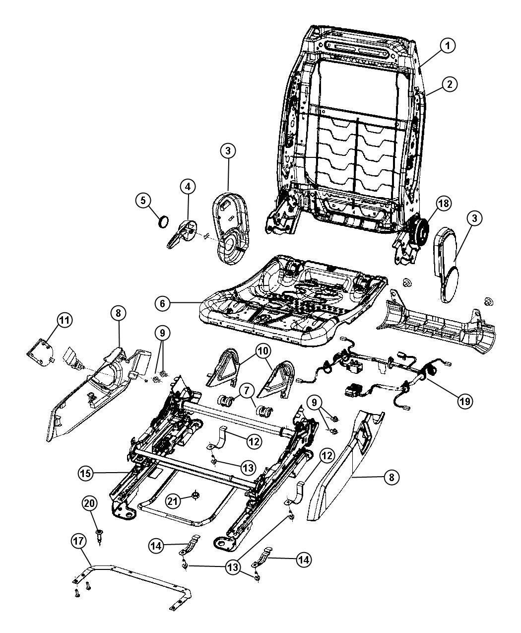 Attaching Parts, Passenger Seat. Diagram