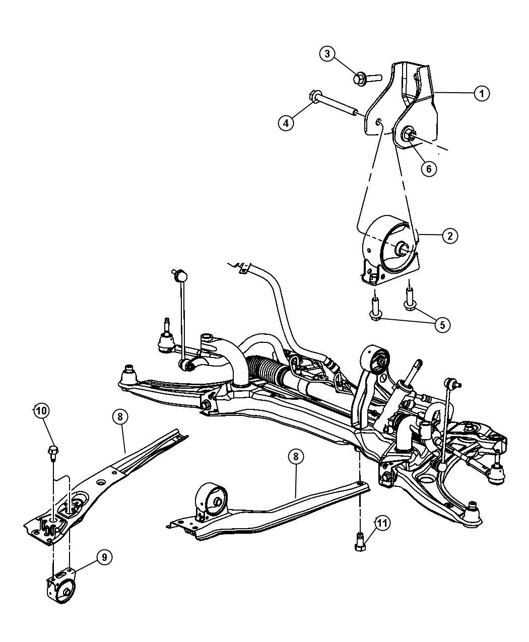 Diagram Torque Support, Front. for your 2002 Chrysler 300  M 