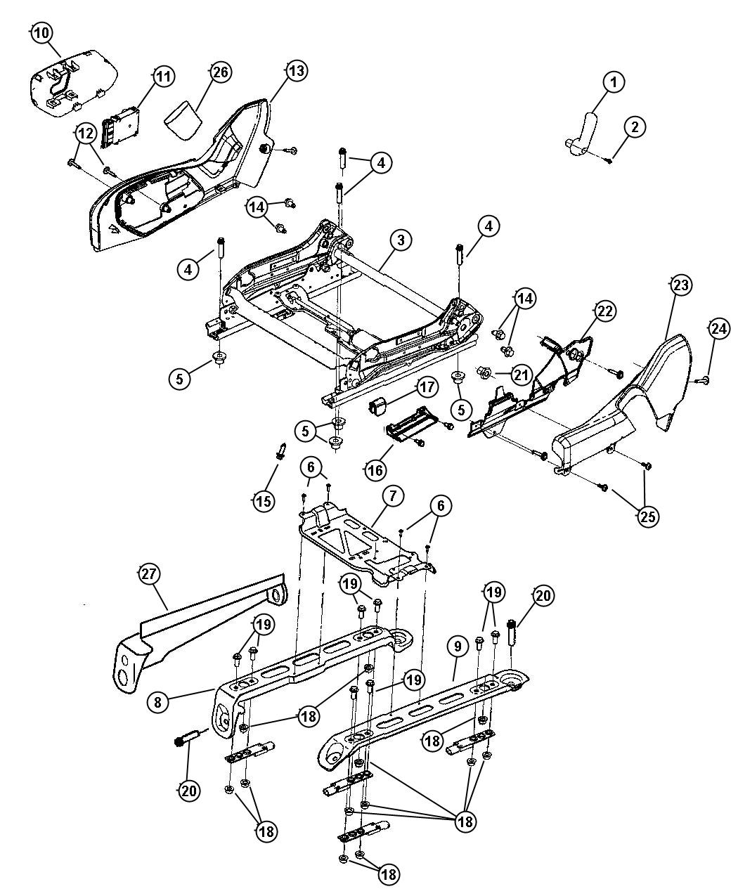 Diagram Adjuster, Recliners, Passenger Seat Left Hand Drive. for your 2002 Jeep Grand Cherokee   