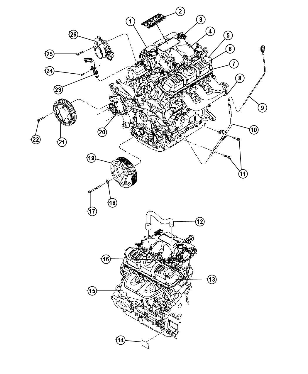 Diagram Engine Assembly Identification And Components 3.3L [3.3L V6 OHV Engine]. for your 2003 Chrysler 300 M  