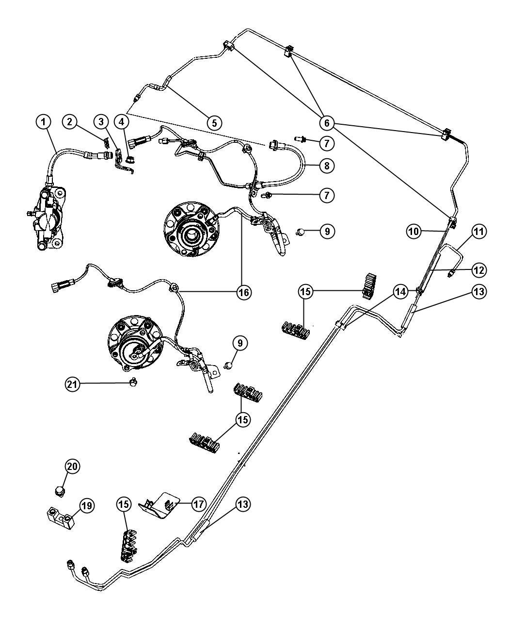 Diagram Brake Lines and Hoses,Rear. for your Jeep