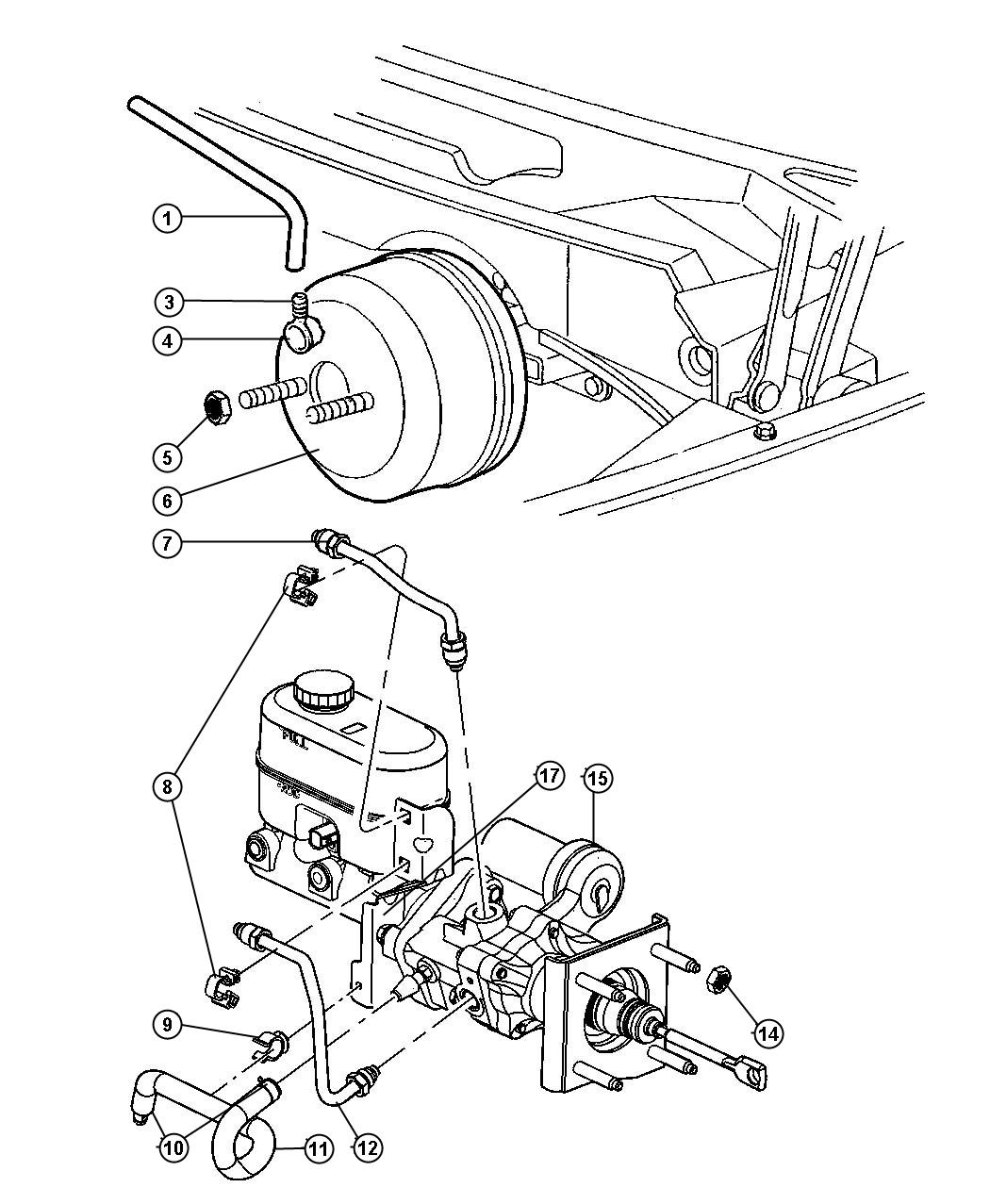 Diagram Booster,Power Brake and Hydro-Booster. for your Dodge Dakota  