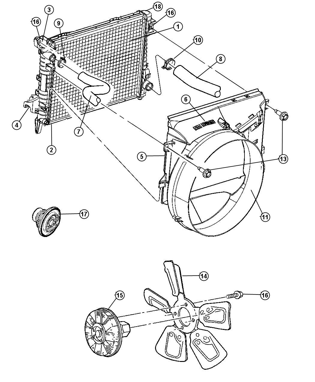 Radiator and Related Parts, Gas Engines. Diagram