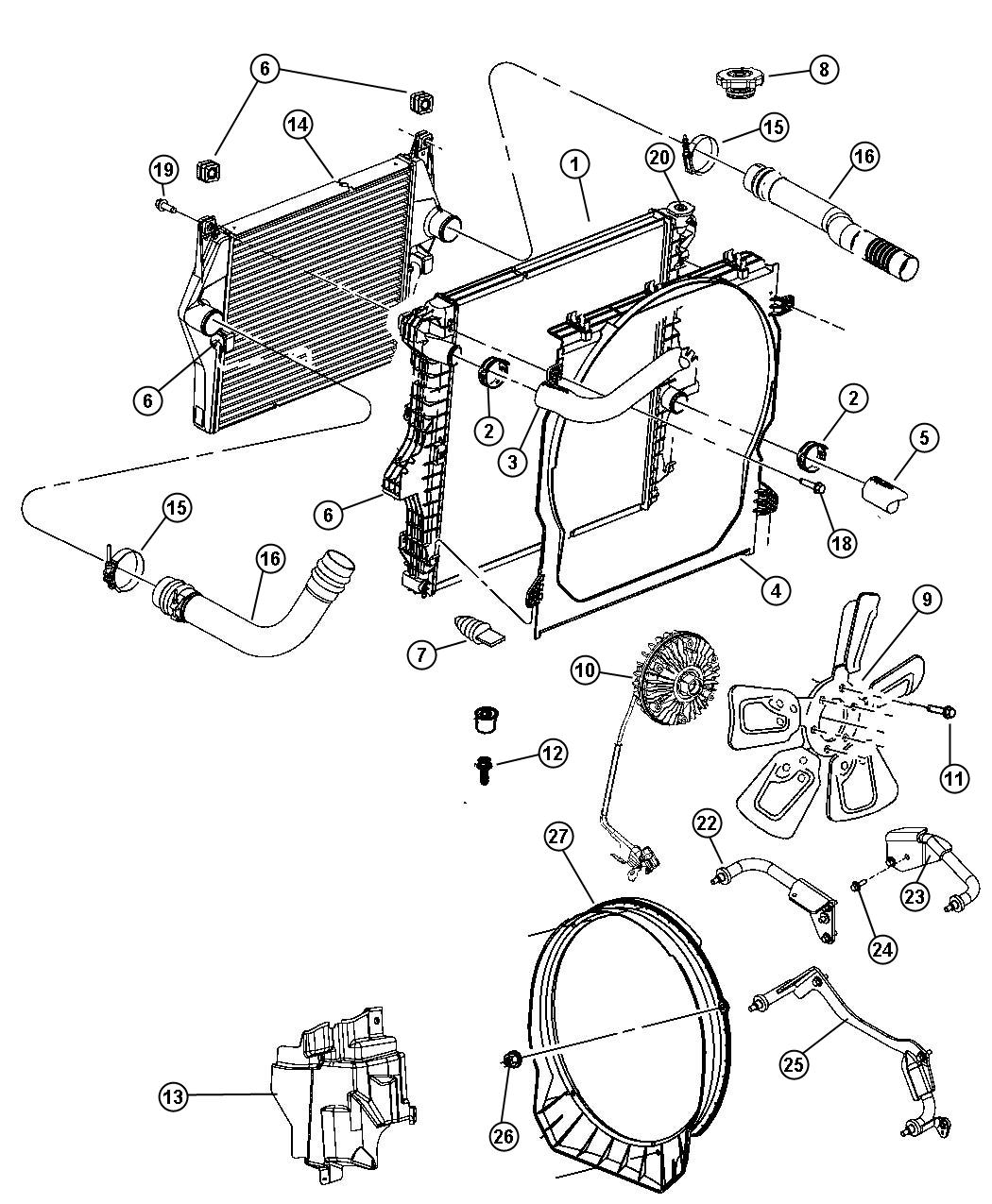 Diagram Radiator and Related Parts, Diesel. for your Dodge Ram 3500  