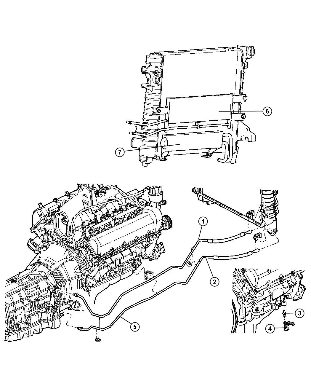 Diagram Oil Cooler and Lines 5.7L Engine. for your Ram 3500  