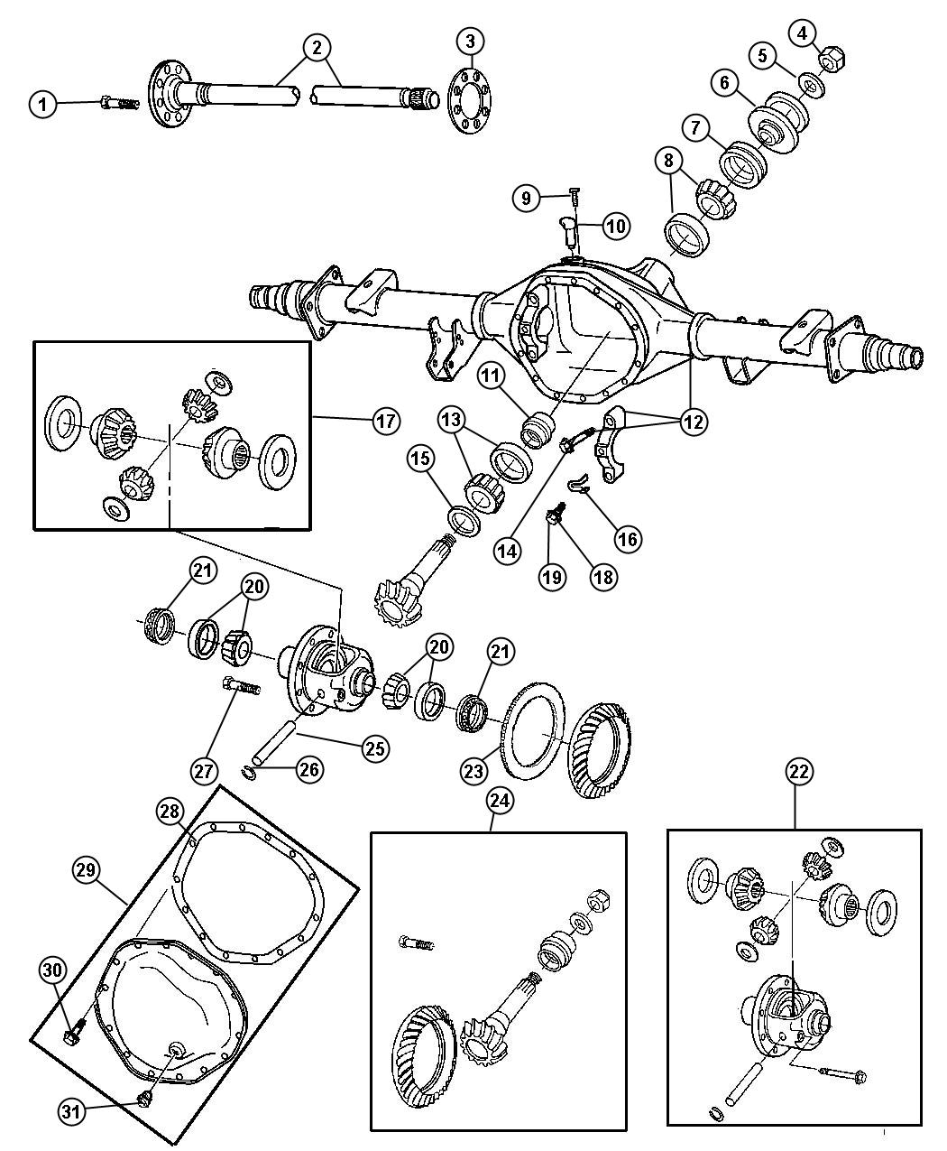 Diagram Axle Housing,Rear,With Differential Parts and Axle Shafts,American Axle 10.5` [10.50 Rear Axle]. for your Dodge Ram 2500  