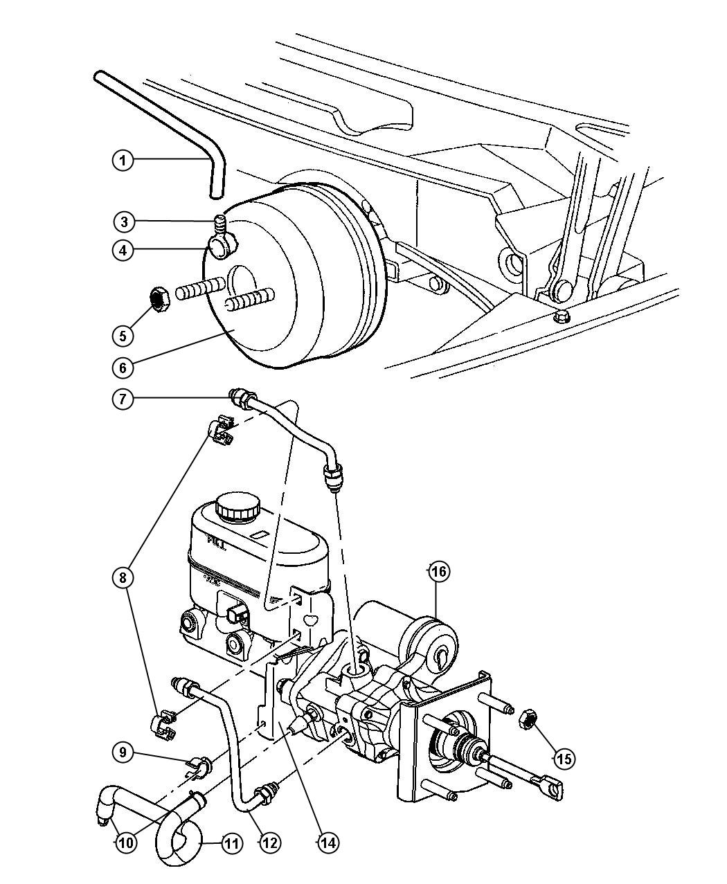 Diagram Booster,Power Brake and Hydro-Booster. for your Dodge Dakota  