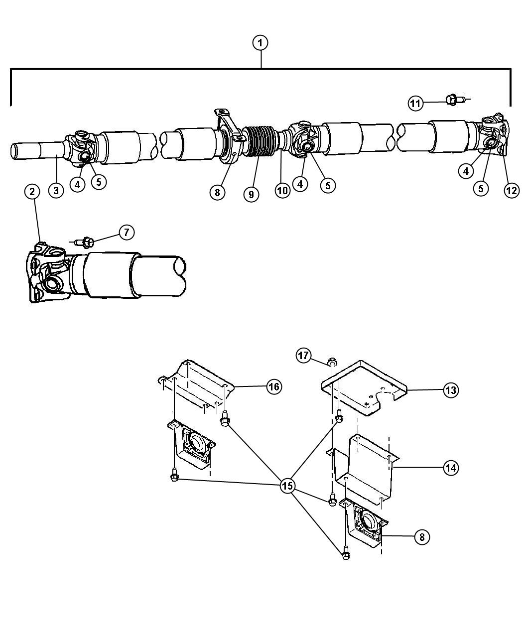 Diagram Shaft,Propeller,Rear,2 Piece,Body 41,42,62,81 DH 1,2. for your Dodge Ram 1500  