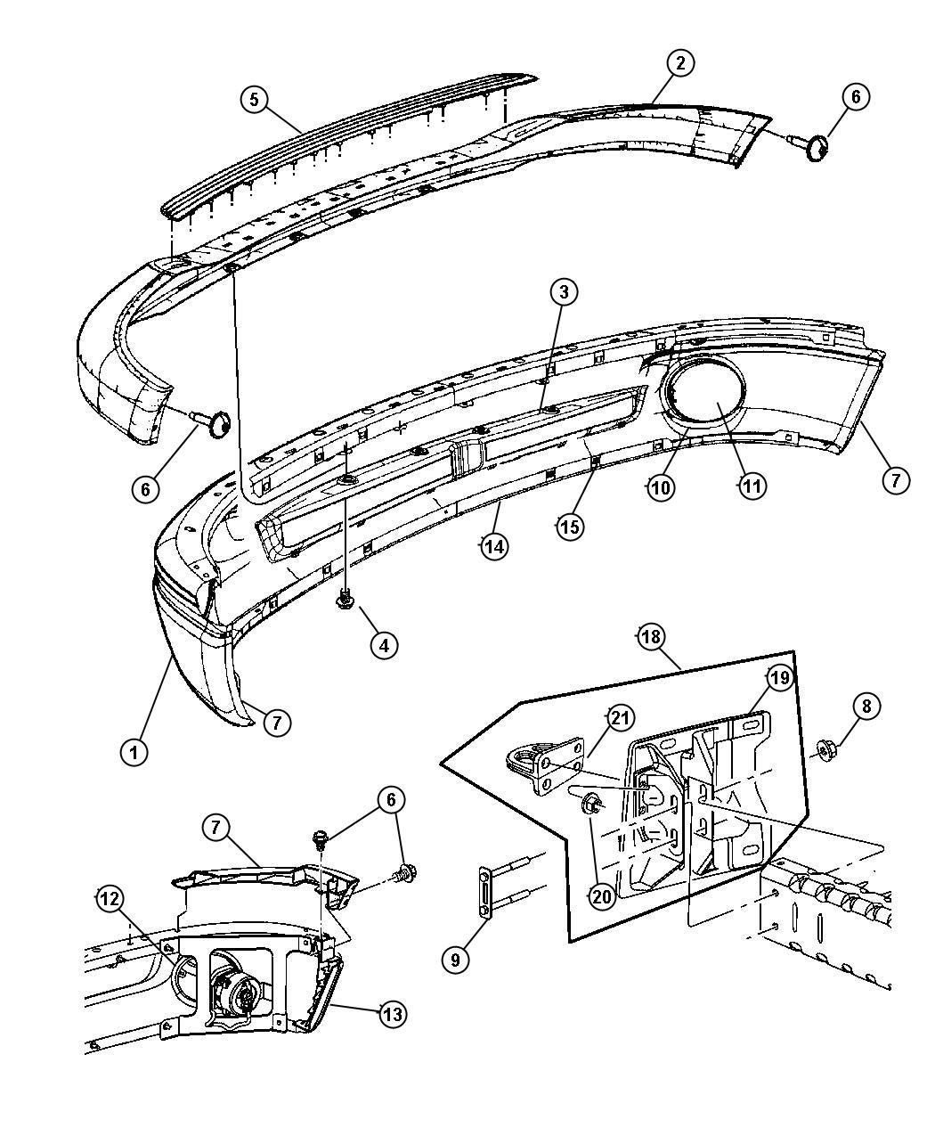 Diagram Front Bumper, Bright. for your 2000 Dodge Ram 1500   