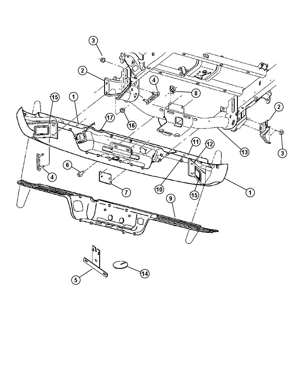 Diagram Rear Bumper and License Plate Attaching. for your Dodge