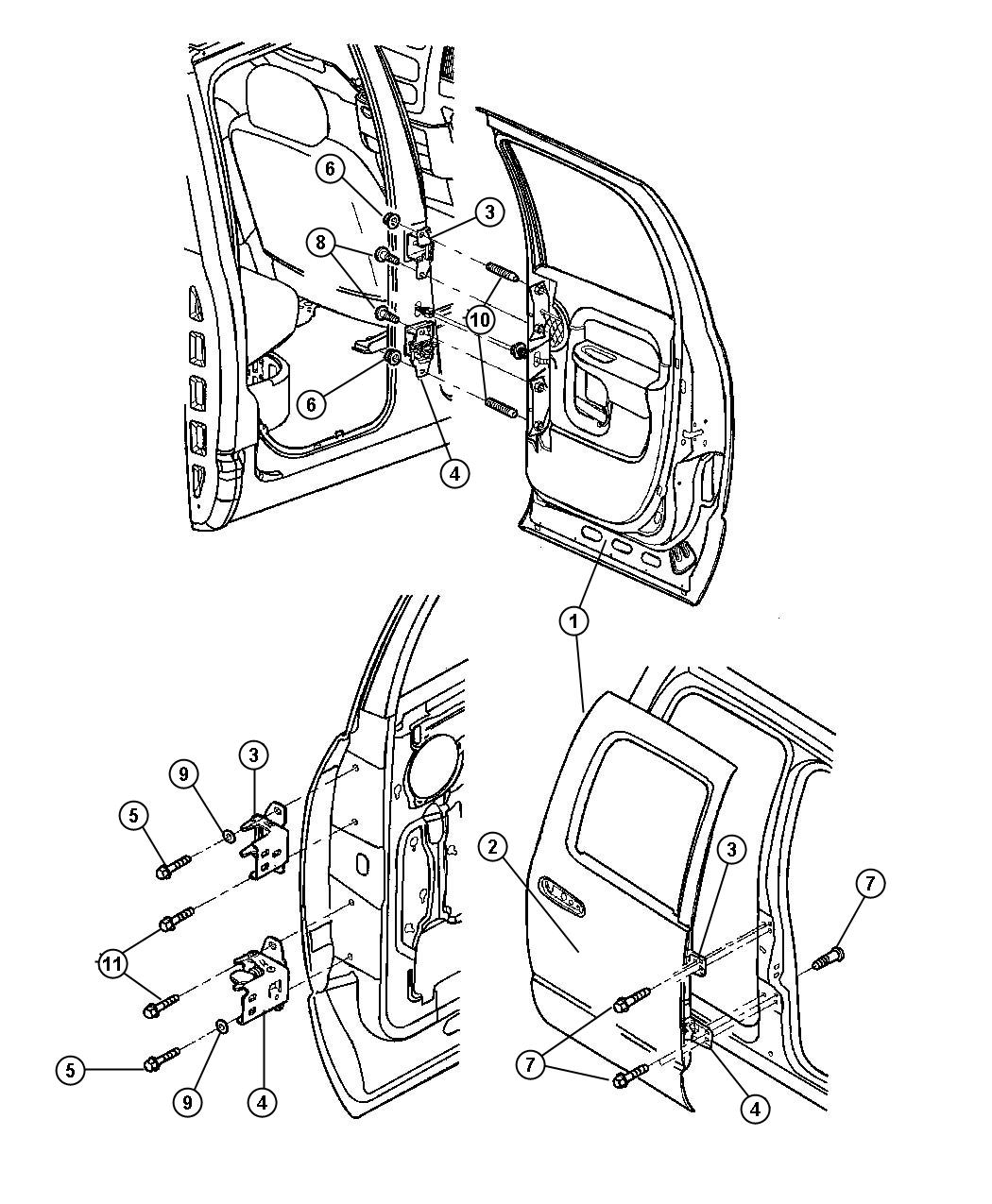 Door, Rear Shell And Hinges. Diagram