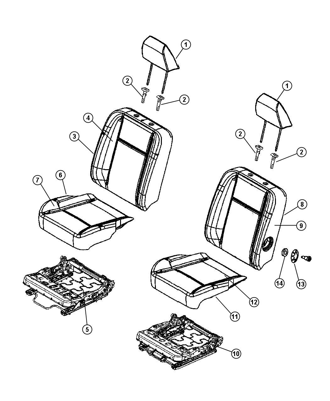 Diagram Front Cloth Bucket, Trim Code [AJ]. for your Dodge