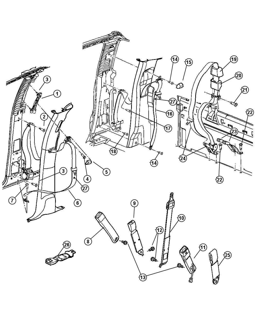 Seat Belts, Quad Cab. Diagram