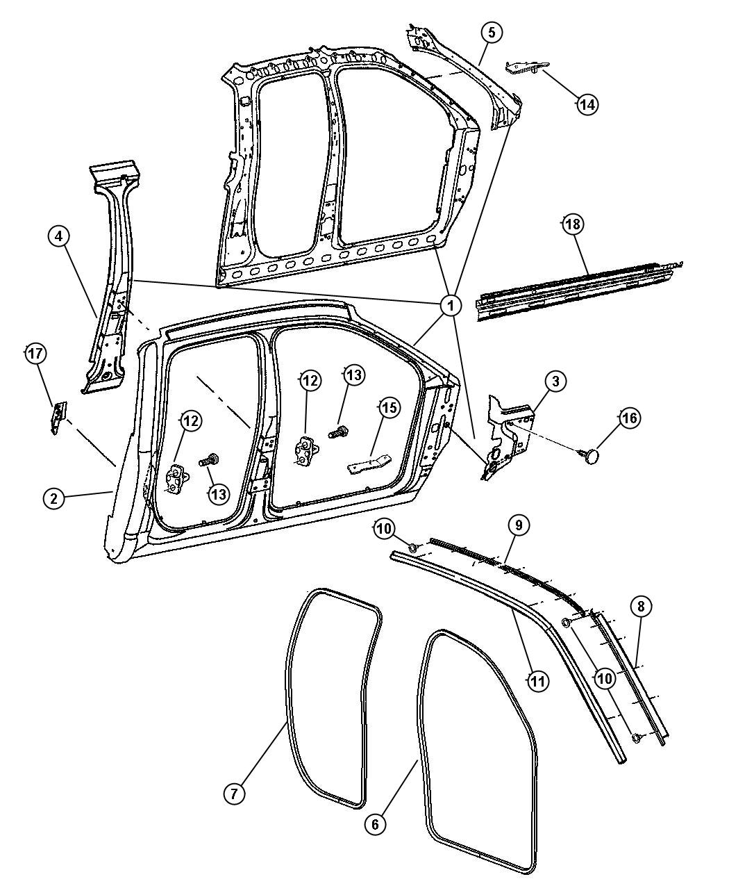 Diagram Aperture Panel Bodyside, 4 Door. for your 2007 Dodge Ram 2500   