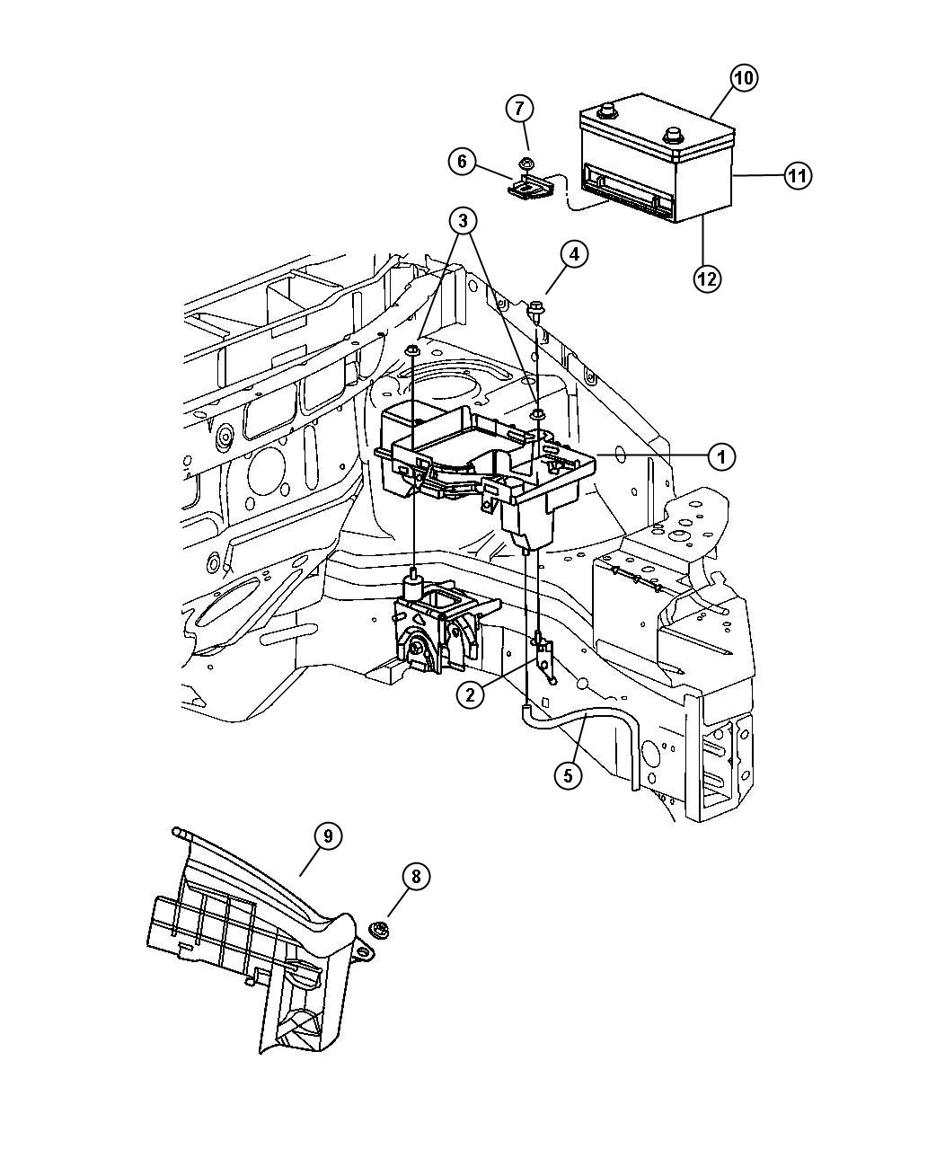 Diagram Battery Tray and Shield. for your Dodge Grand Caravan  