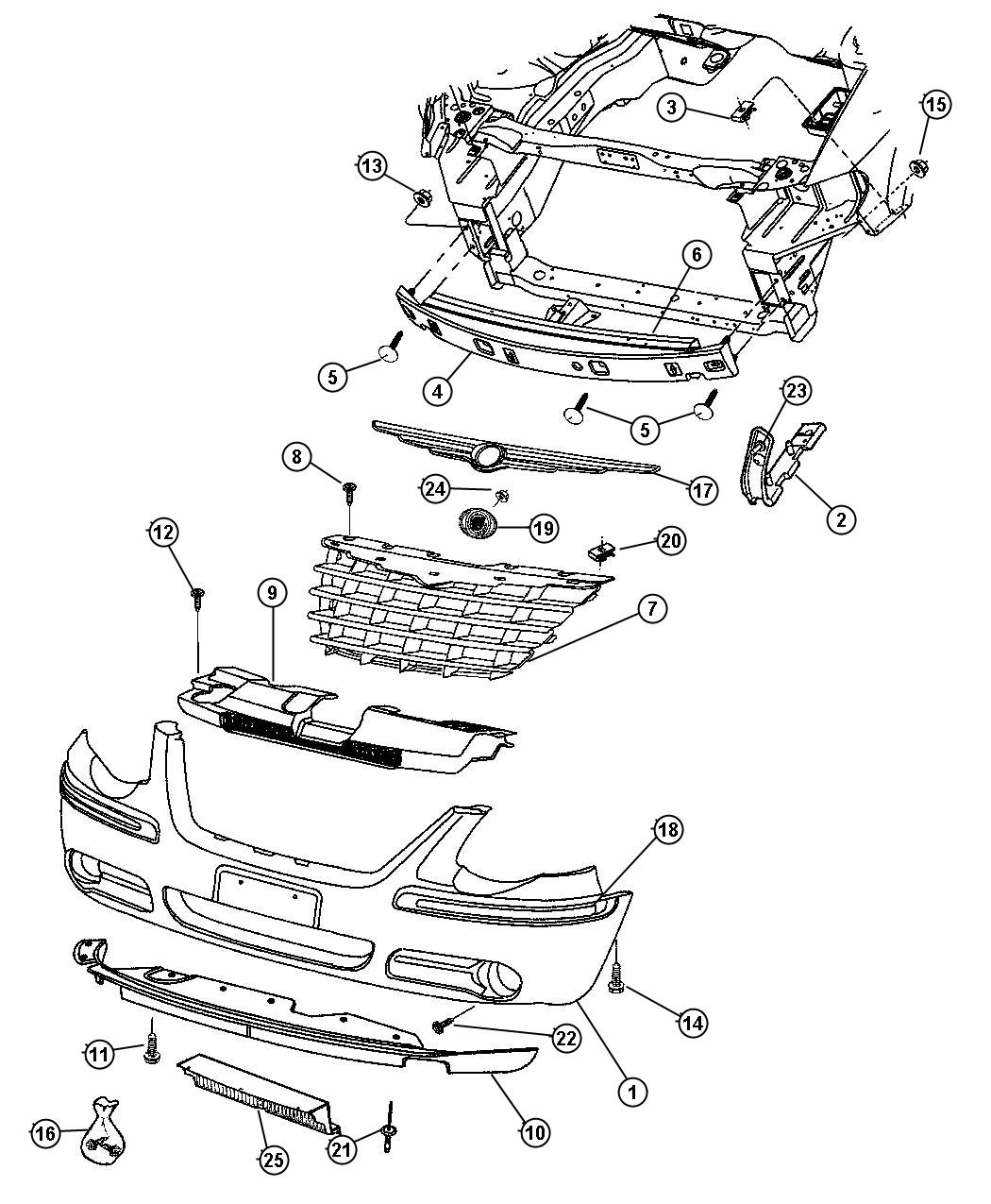 Diagram Front Fascia, Chrysler. for your Chrysler