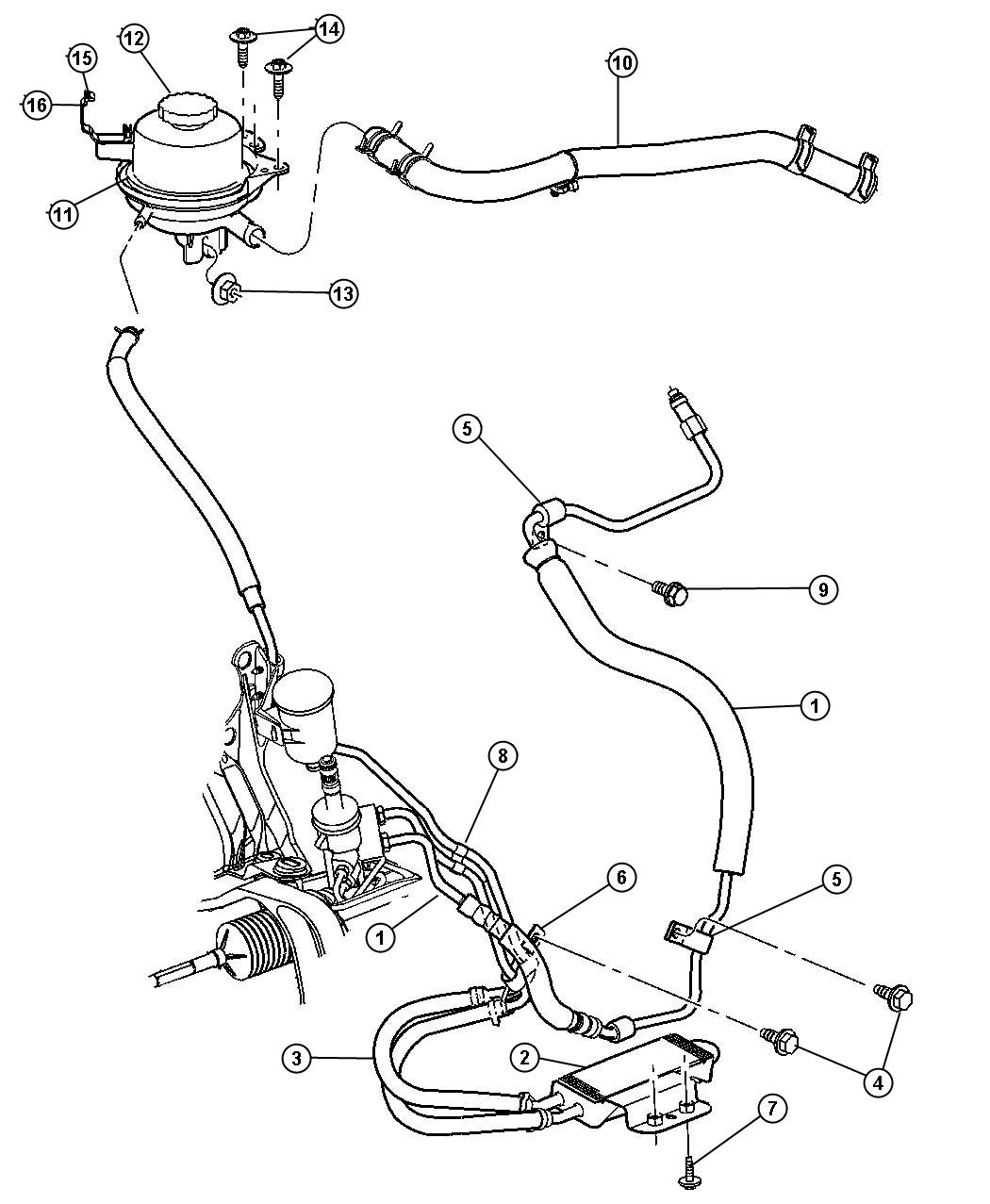 Diagram Hoses, Power Steering, 3.3L-3.8L [3.3L V6 OHV Engine],[3.8L V6 OHV Engine],[3.3L V6 OHV FFV ENGINE]. for your Chrysler