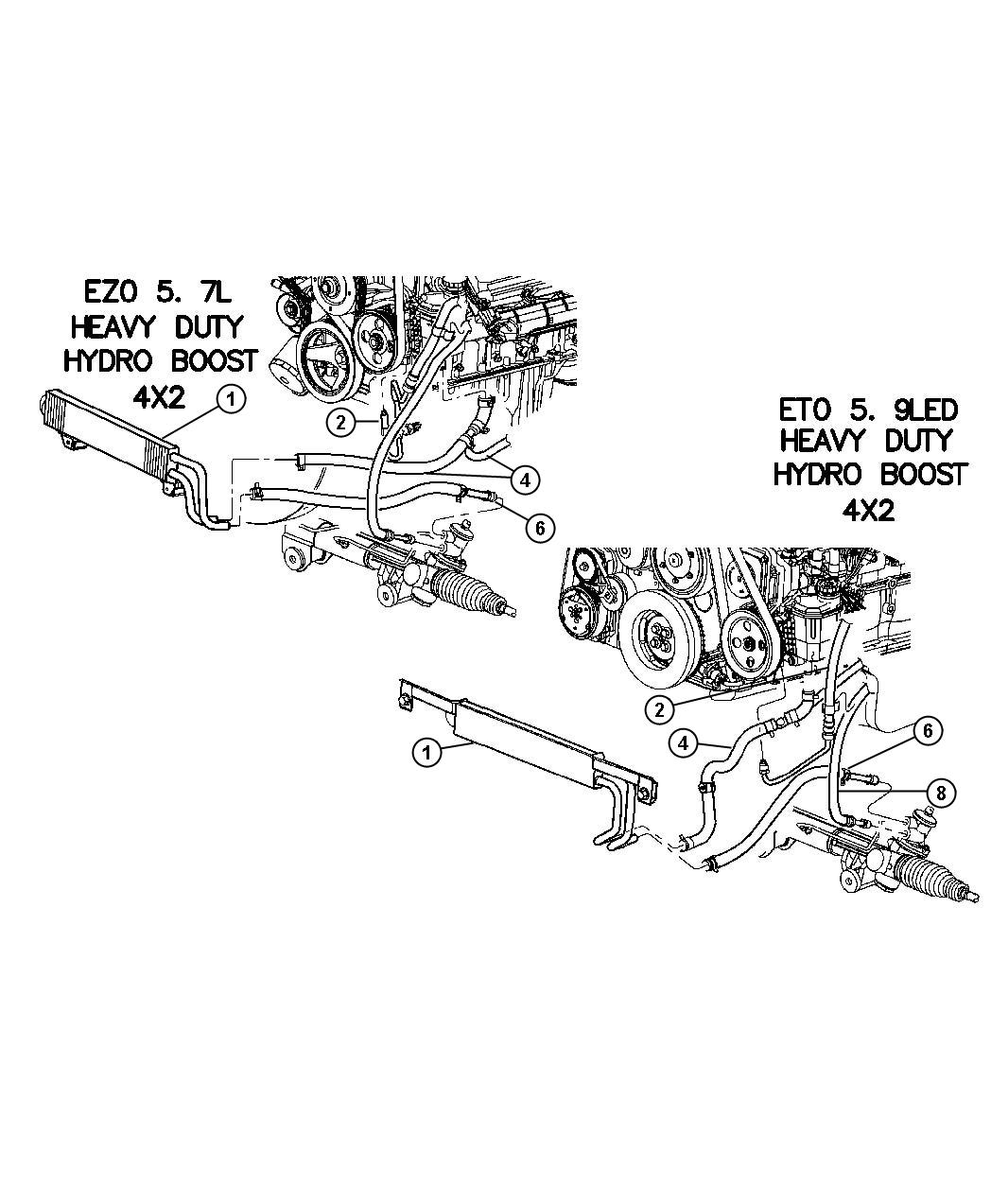 Diagram Hoses,Power Steering 2 Wheel Drive with Hydrobooster. for your 2008 Ram 3500   