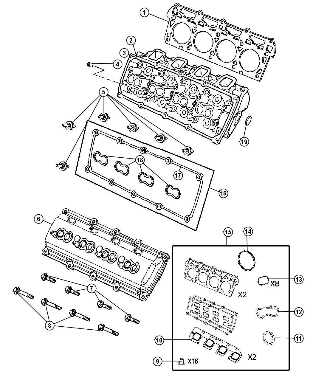 Diagram Cylinder Head And Cylinder Head Covers 5.7L [5.7L V8 HEMI MDS ENGINE]. for your 2004 Chrysler 300 M  