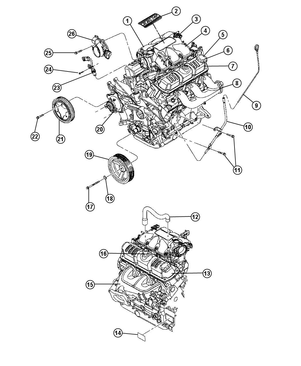 Diagram Engine Assembly Identification And Components 3.3L [3.3L V6 OHV Engine]. for your 2003 Chrysler 300 M  