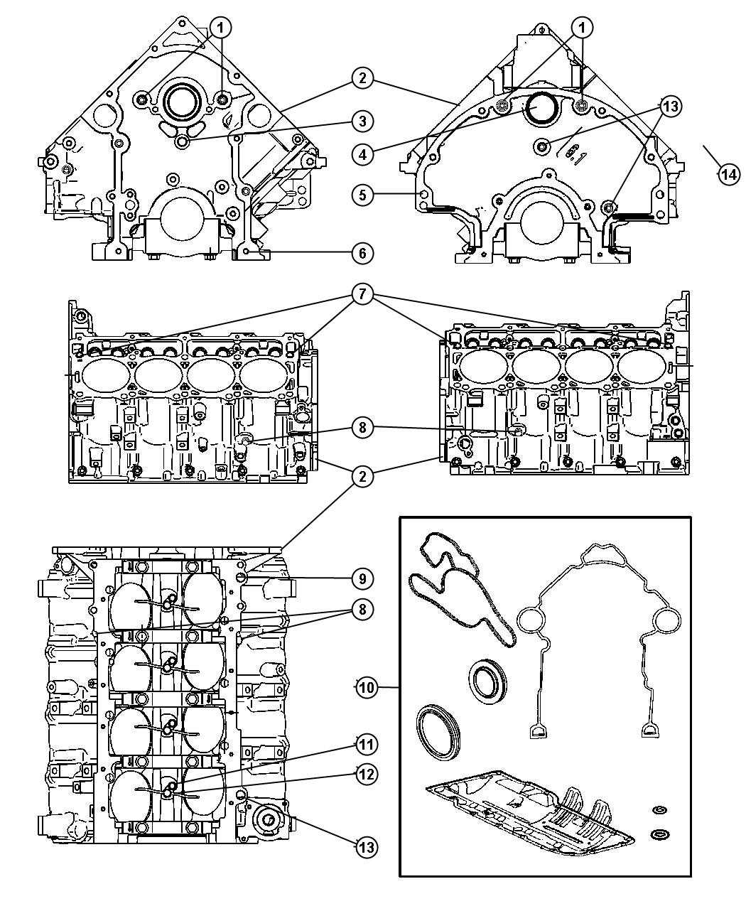 Diagram Cylinder Block And Components 6.1L [6.1L V8 SRT HEMI ENGINE]. for your Chrysler