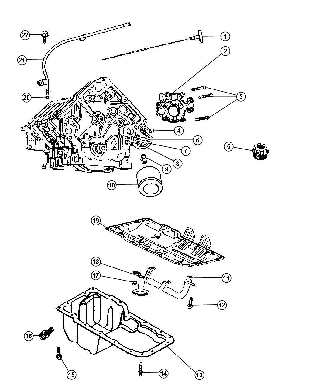 Diagram Engine Oiling Pump, Pan And Filter 5.7L [5.7L Hemi V8 Engine]. for your 2007 Dodge NITRO   