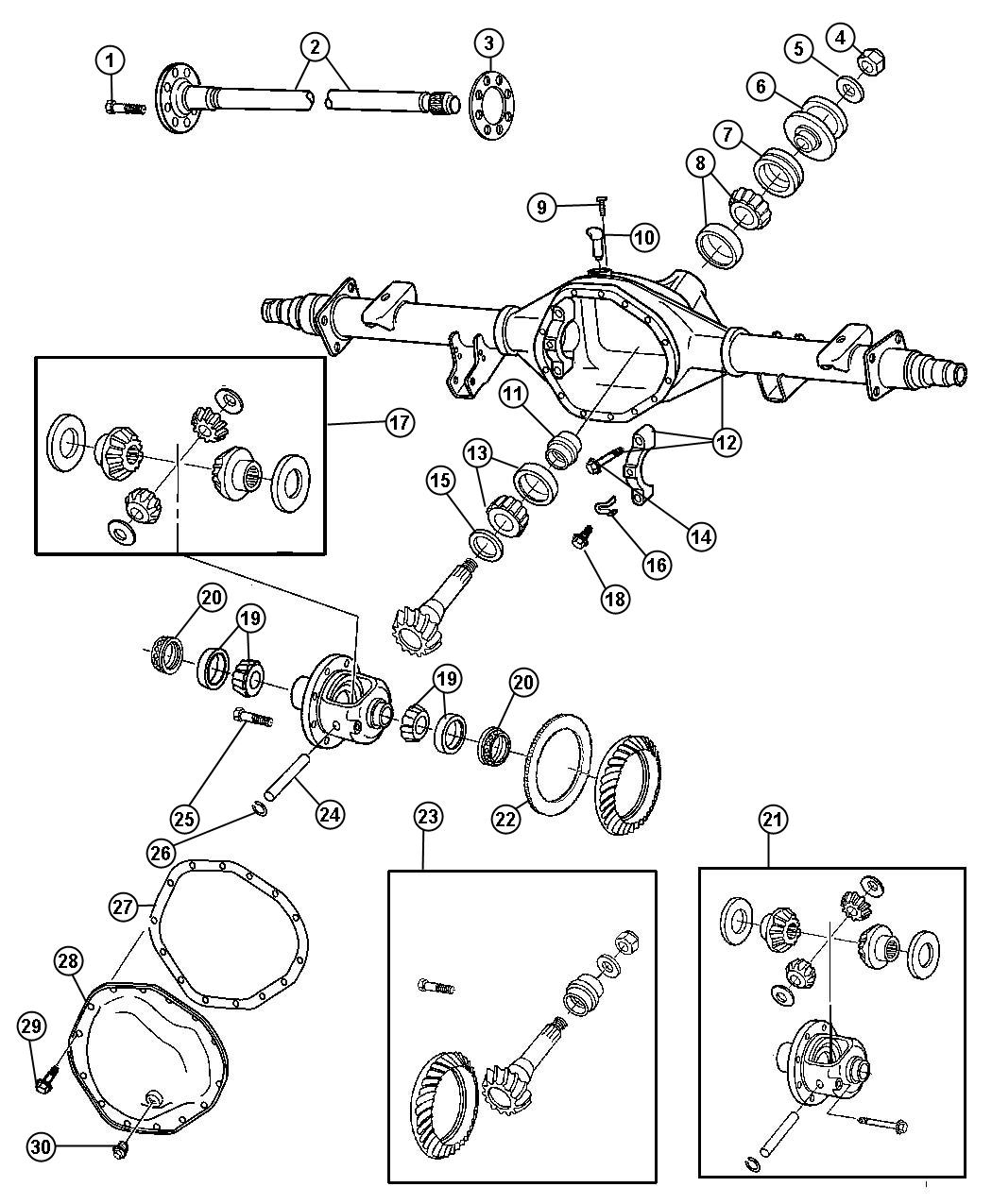 Diagram Axle Housing,Rear,With Differential Parts and Axle Shafts,American Axle 11.5`. for your 2004 Chrysler 300  M 