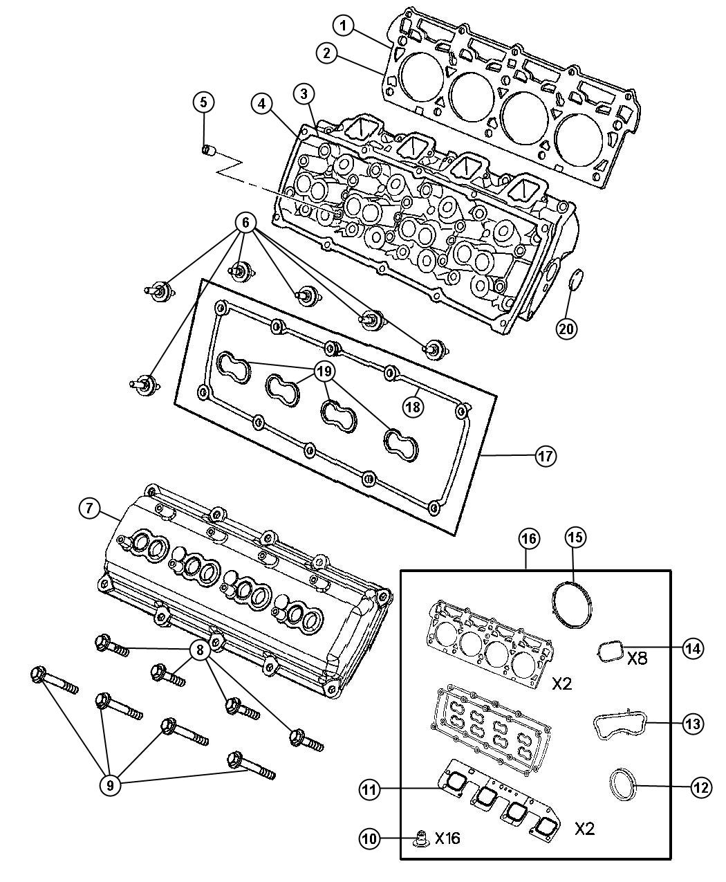 Diagram Cylinder Heads And Cylinder Head Covers 5.7L [5.7L Hemi V8 Engine]. for your 2004 Chrysler 300  M 