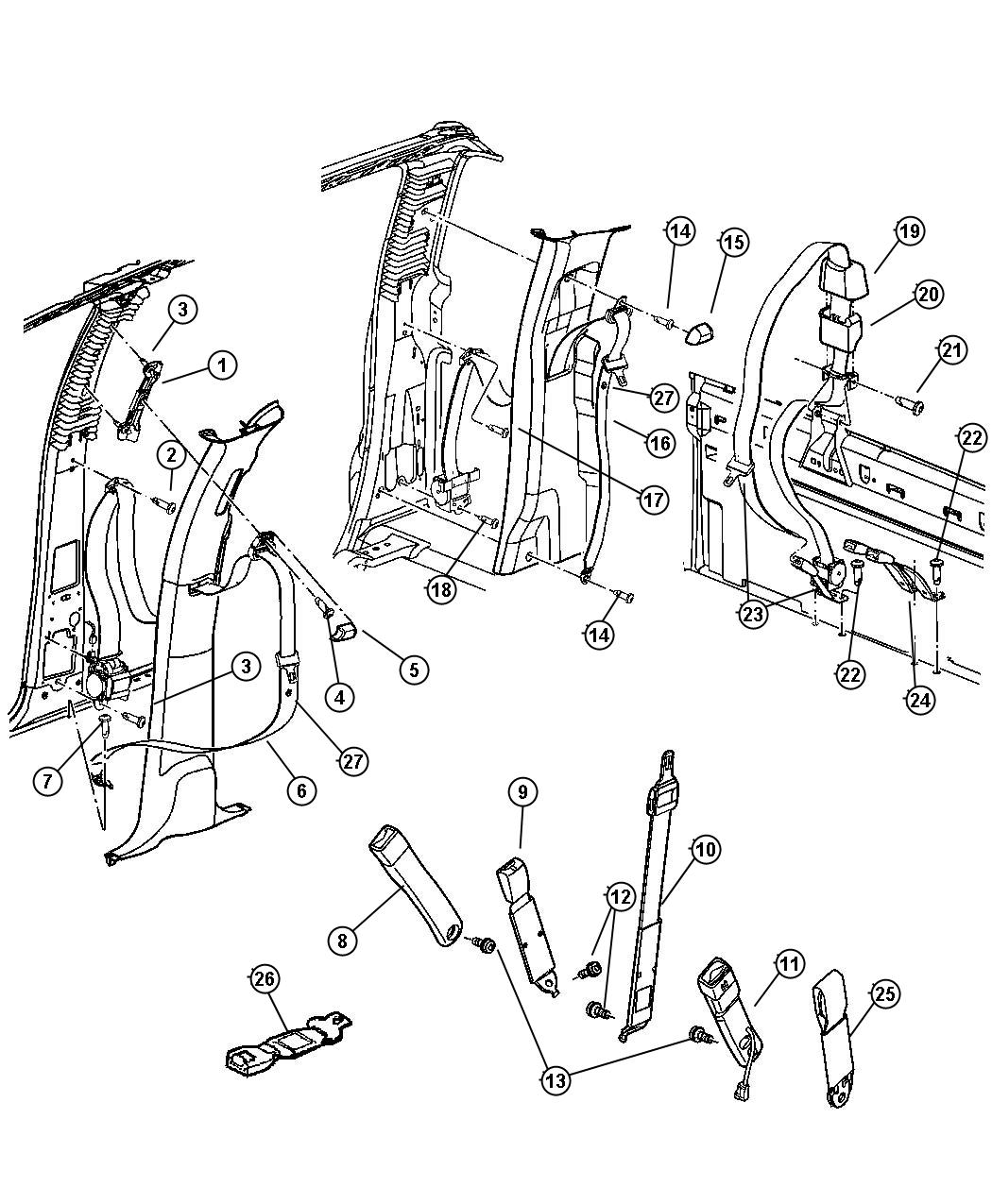 Seat Belts, Quad Cab. Diagram