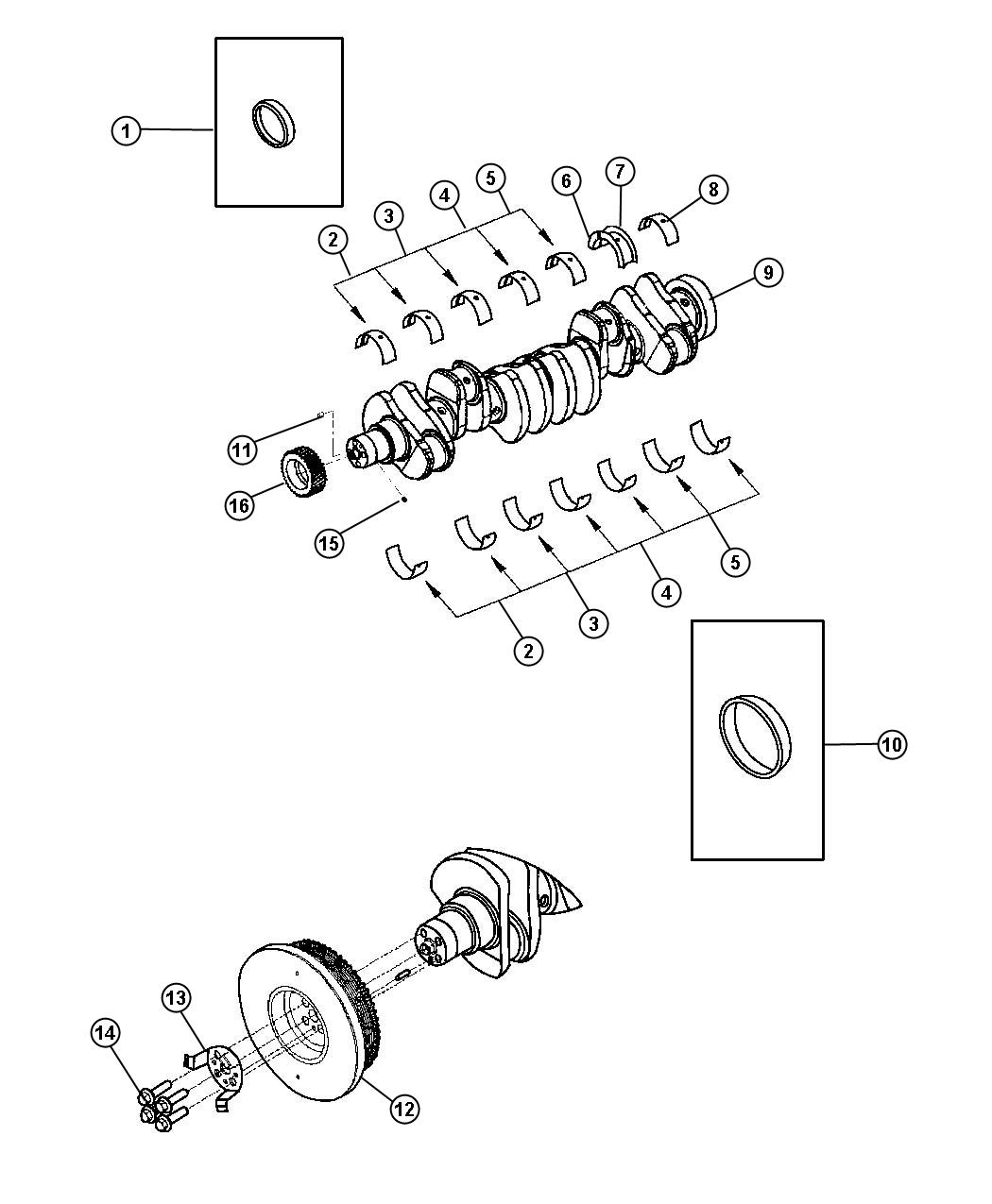 Diagram Crankshaft, Crankshaft Bearings And Vibration Dampner 5.9L Diesel [5.9L I6 HO CUMMINS TD ENGINE]. for your Chrysler 300  M