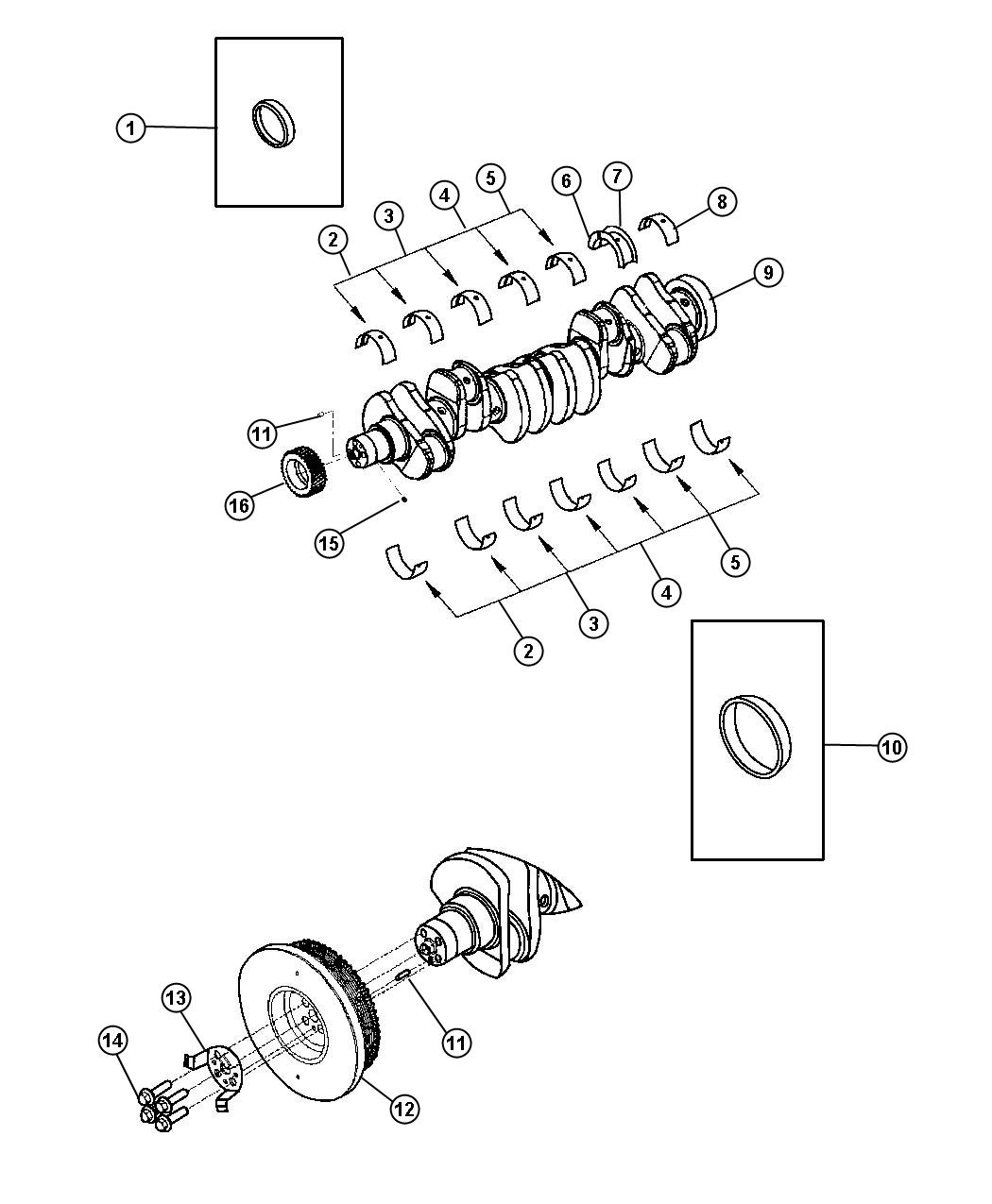 Diagram Crankshaft, Crankshaft Bearings And Vibration Damper 5.9L Diesel [5.9L I6 HO CUMMINS TD ENGINE]. for your 1999 Chrysler 300  M 