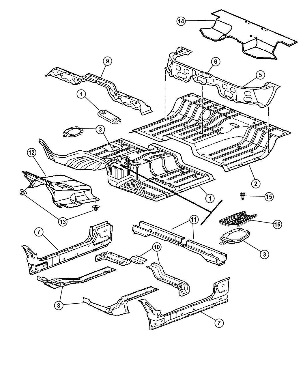 Diagram Floor Pan. for your 2000 Chrysler 300  M 