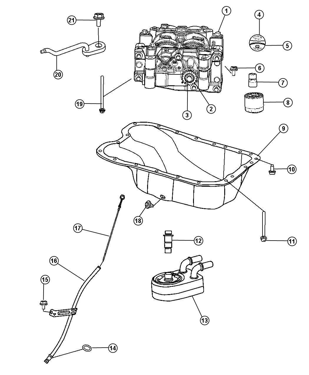 Diagram Engine Oiling Pump, Balance Shaft And Oil Filter 2.4L [2.4L I4 DOHC 16V DUAL VVT ENGINE]. for your Jeep Compass  